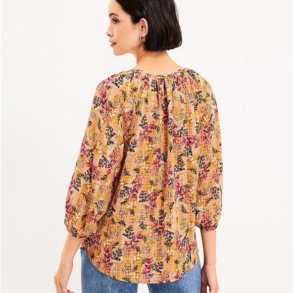 LOFT Petite Floral Boho Tie Neck Blouse MP - Picture 12 of 12